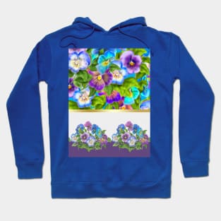 Beautiful Pansy Flowers Violet Viola Tricolor Floral Pattern. Watercolor Hand Drawn Decoration. Spring colorful pansies in bloom garden flowers Hoodie